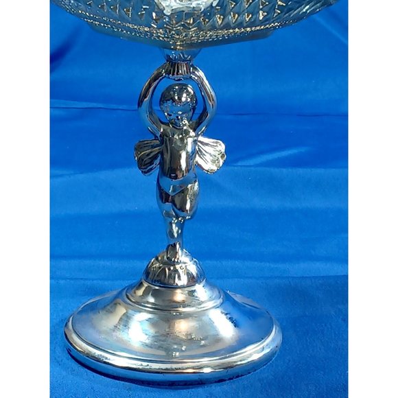 Vintage 1950s Silver Chrome Angel Cherub Bon Bon Candy Dish Footed Serving Tray - Picture 4 of 10